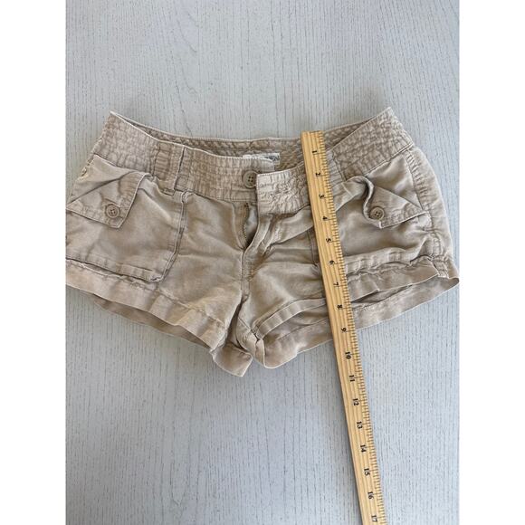 Hang Ten Ultra Mini Khaki Shorts Surfer Girl Beachy Linen and Cotton - Picture 3 of 5